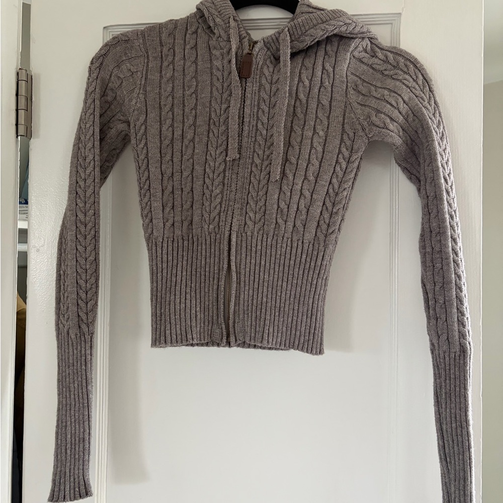 Frankie's Bikinis Taupe Cable Knit Zip Hoodie